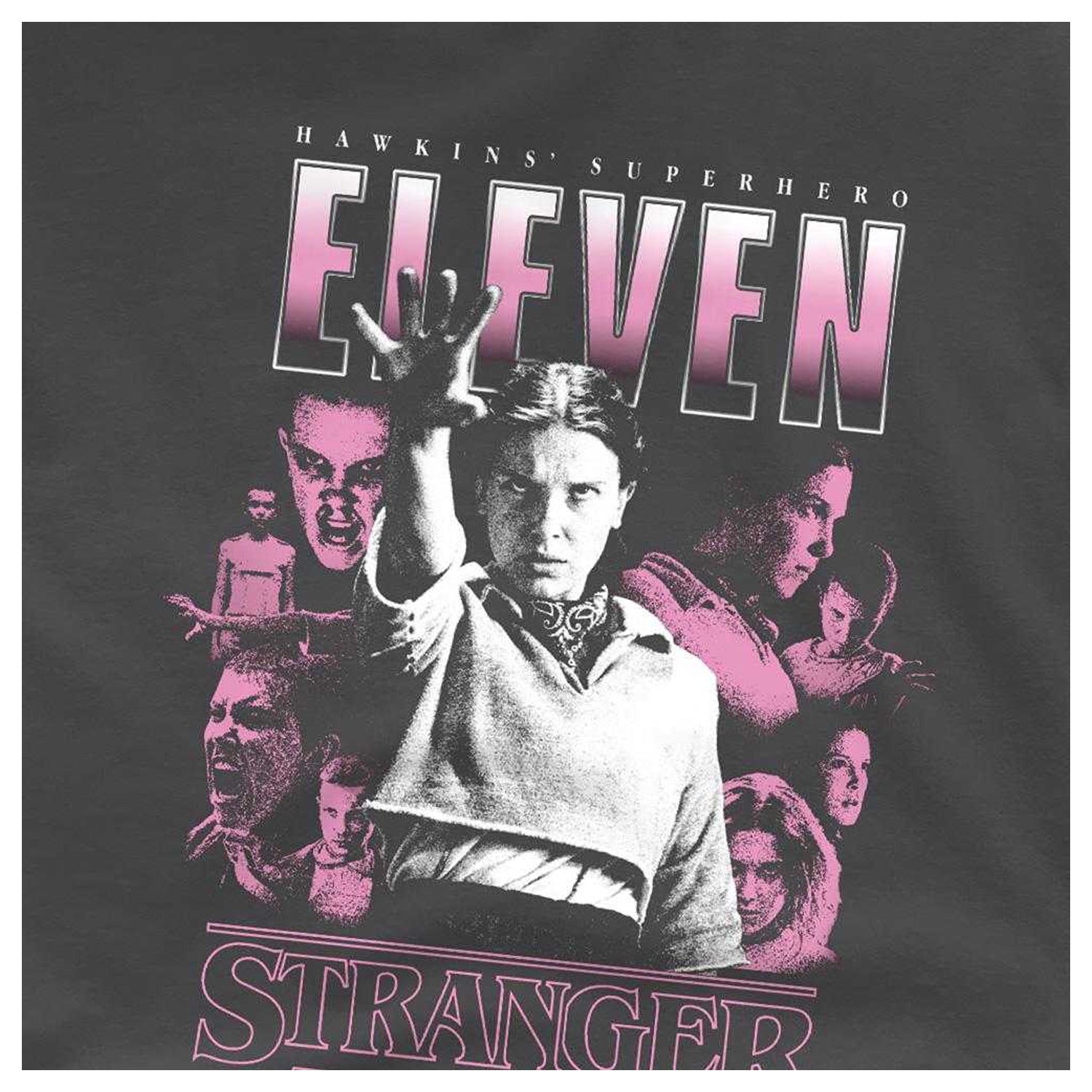 Charcoal - Side - Stranger Things Childrens-Kids Eleven Poster T-Shirt