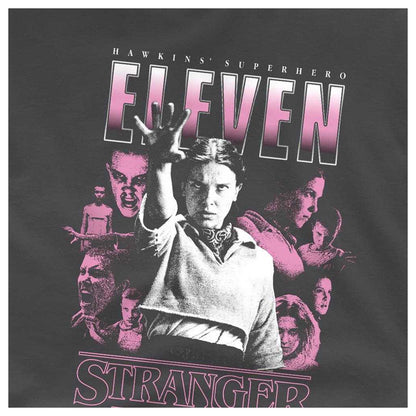Charcoal - Side - Stranger Things Childrens-Kids Eleven Poster T-Shirt