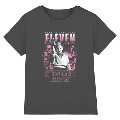 Charcoal - Front - Stranger Things Childrens-Kids Eleven Poster T-Shirt