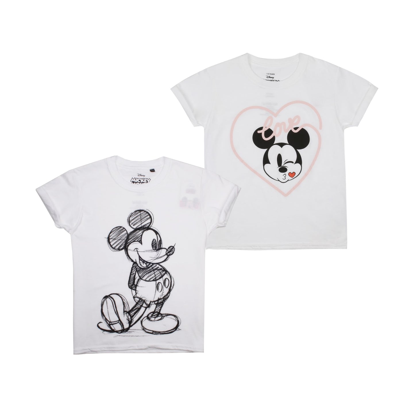 White - Front - Disney Girls Love Mickey & Minnie Mouse T-Shirt (Pack of 2)