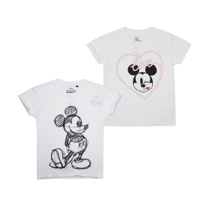 White - Front - Disney Girls Love Mickey & Minnie Mouse T-Shirt (Pack of 2)
