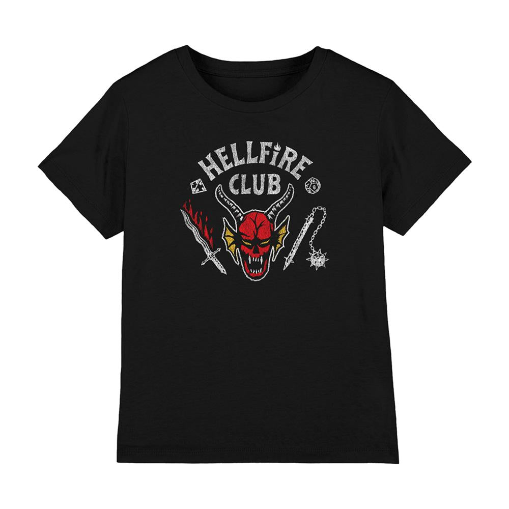 Black - Front - Stranger Things Childrens-Kids Hellfire Club Inverted T-Shirt