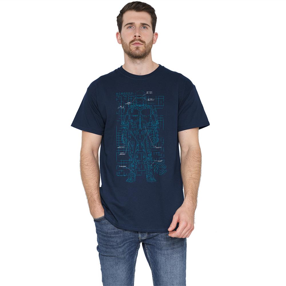 Navy - Back - Robocop Unisex Adult Schematic T-Shirt
