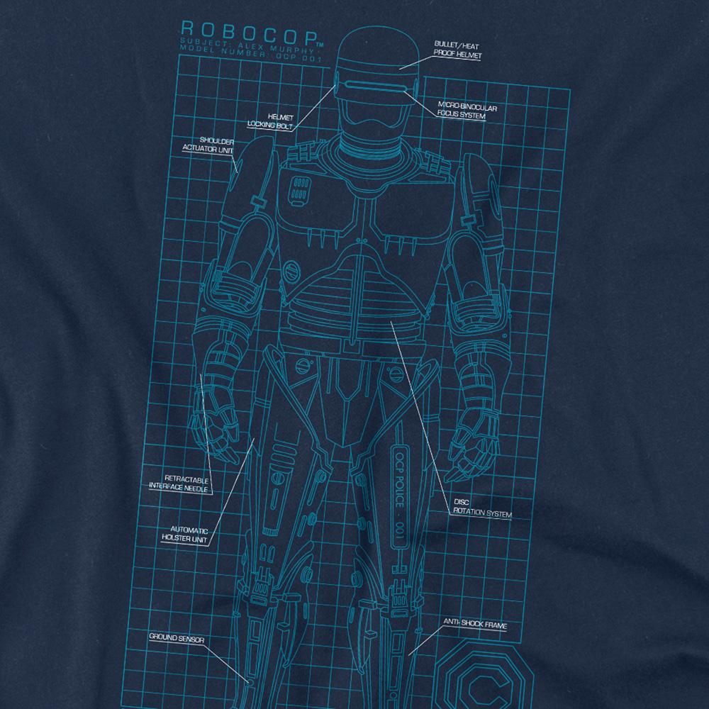 Navy - Side - Robocop Unisex Adult Schematic T-Shirt