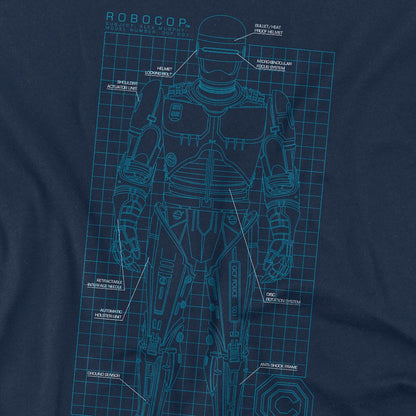 Navy - Side - Robocop Unisex Adult Schematic T-Shirt