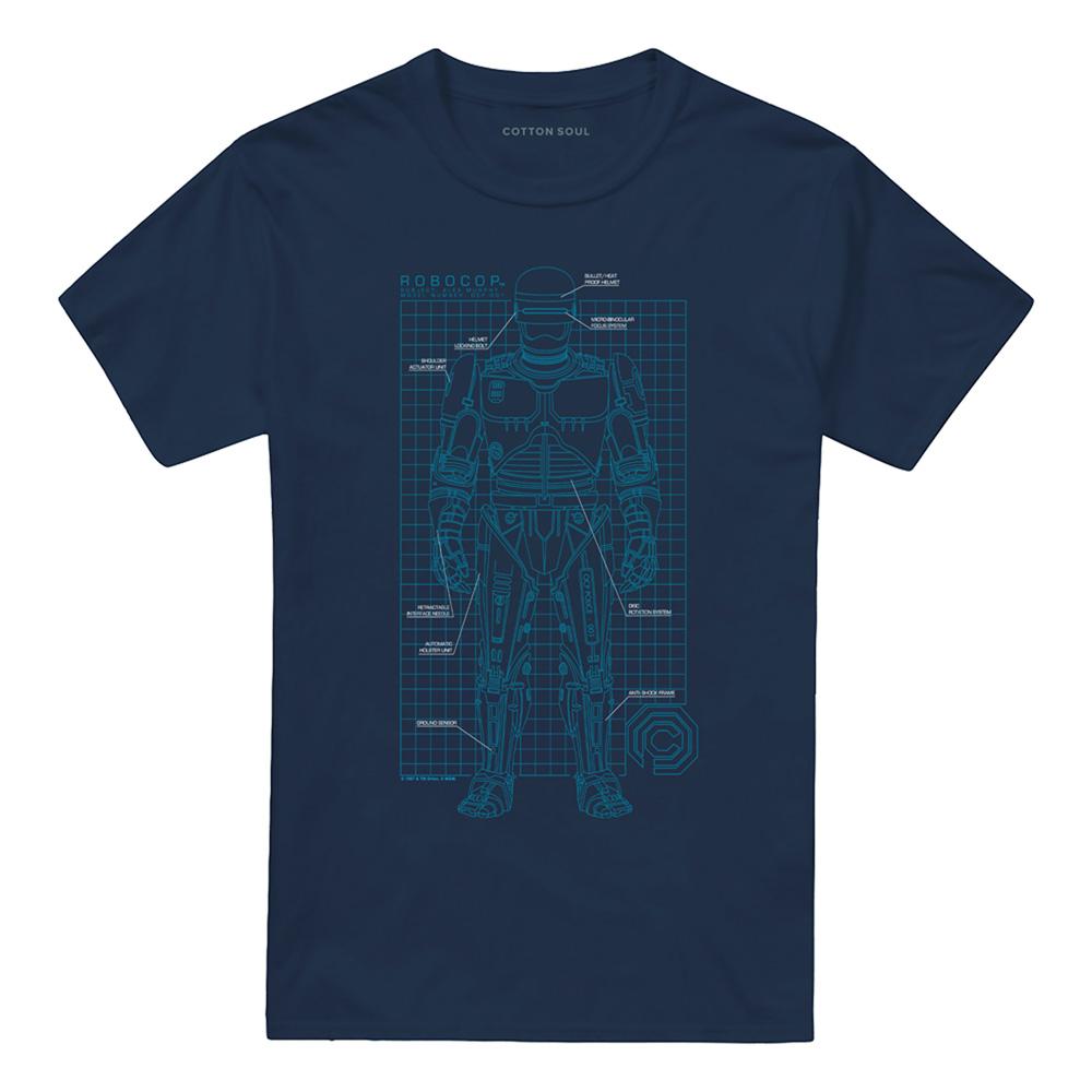 Navy - Front - Robocop Unisex Adult Schematic T-Shirt