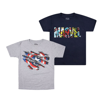 Black-Grey - Front - Marvel Boys Logo Printed T-Shirt (Pack of 2)