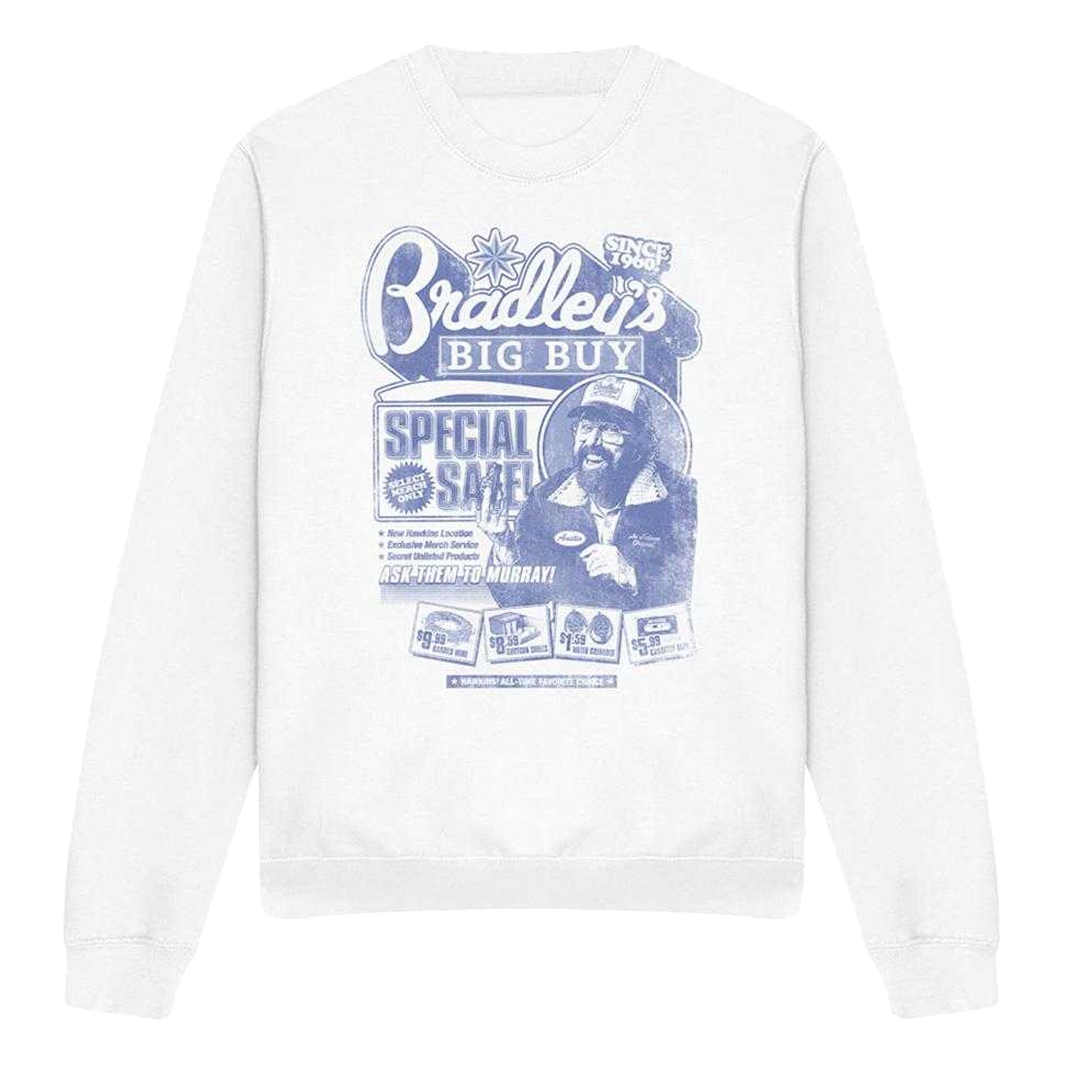 White - Front - Stranger Things Unisex Adult Bradley´s Big Buy Advert Sweatshirt