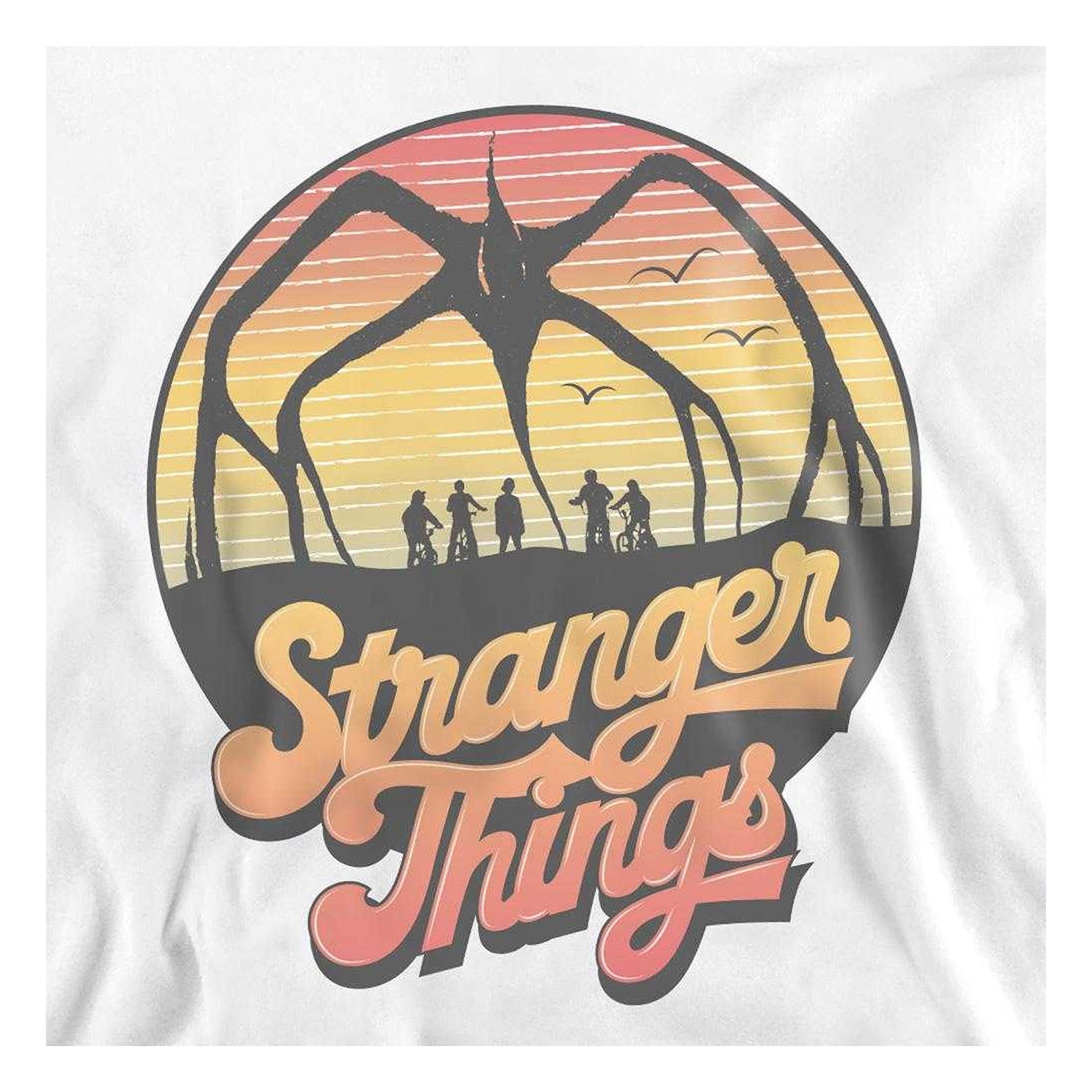 White - Side - Stranger Things Unisex Adult 80s Sunset Group Mind Flayer Sweatshirt