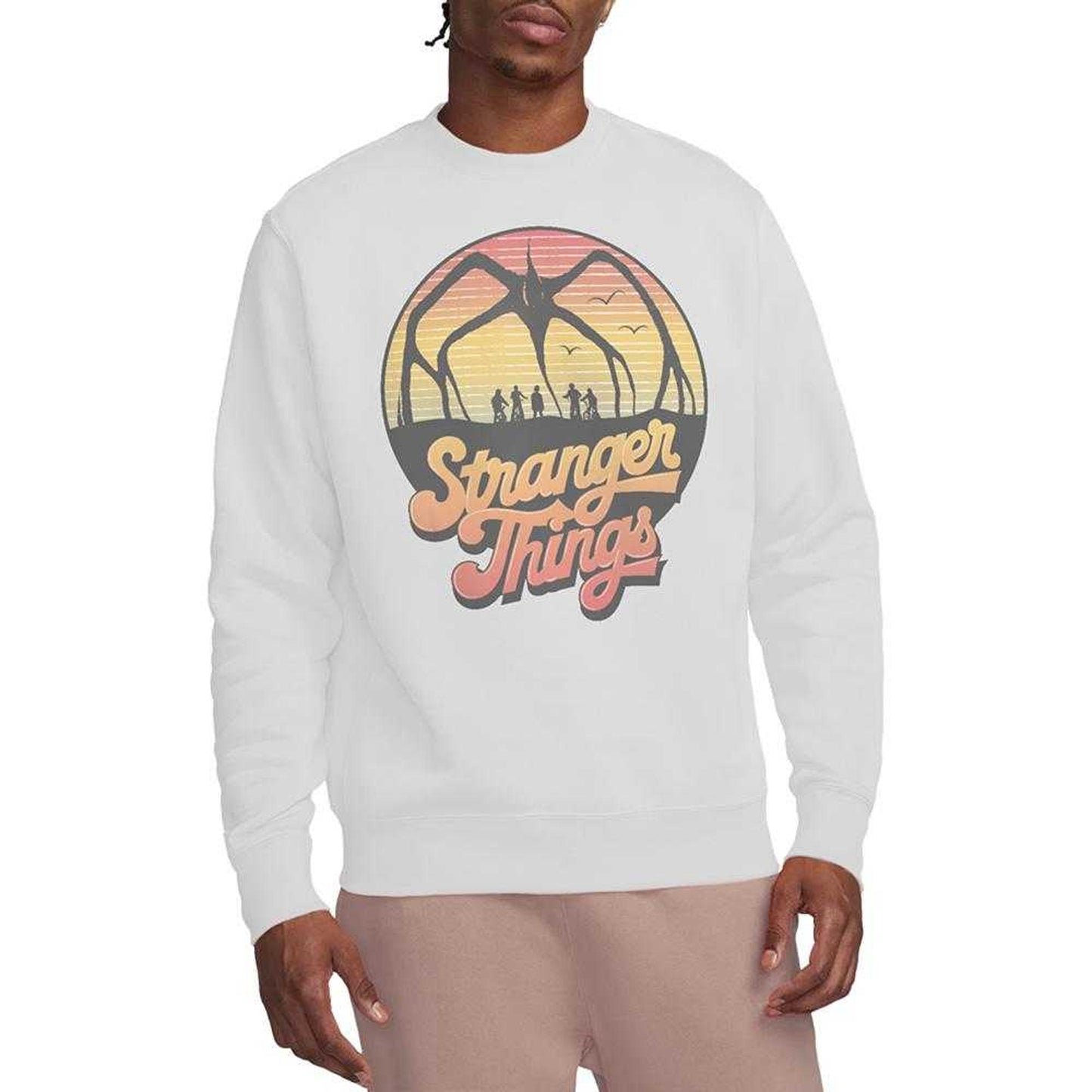 White - Lifestyle - Stranger Things Unisex Adult 80s Sunset Group Mind Flayer Sweatshirt