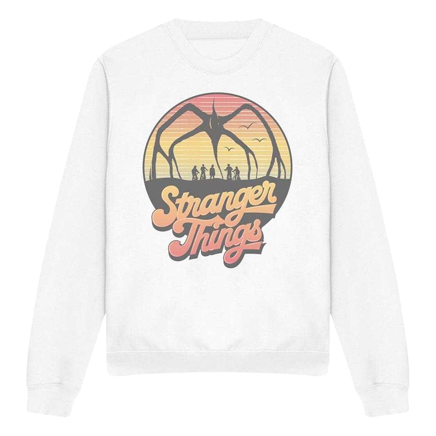 White - Front - Stranger Things Unisex Adult 80s Sunset Group Mind Flayer Sweatshirt