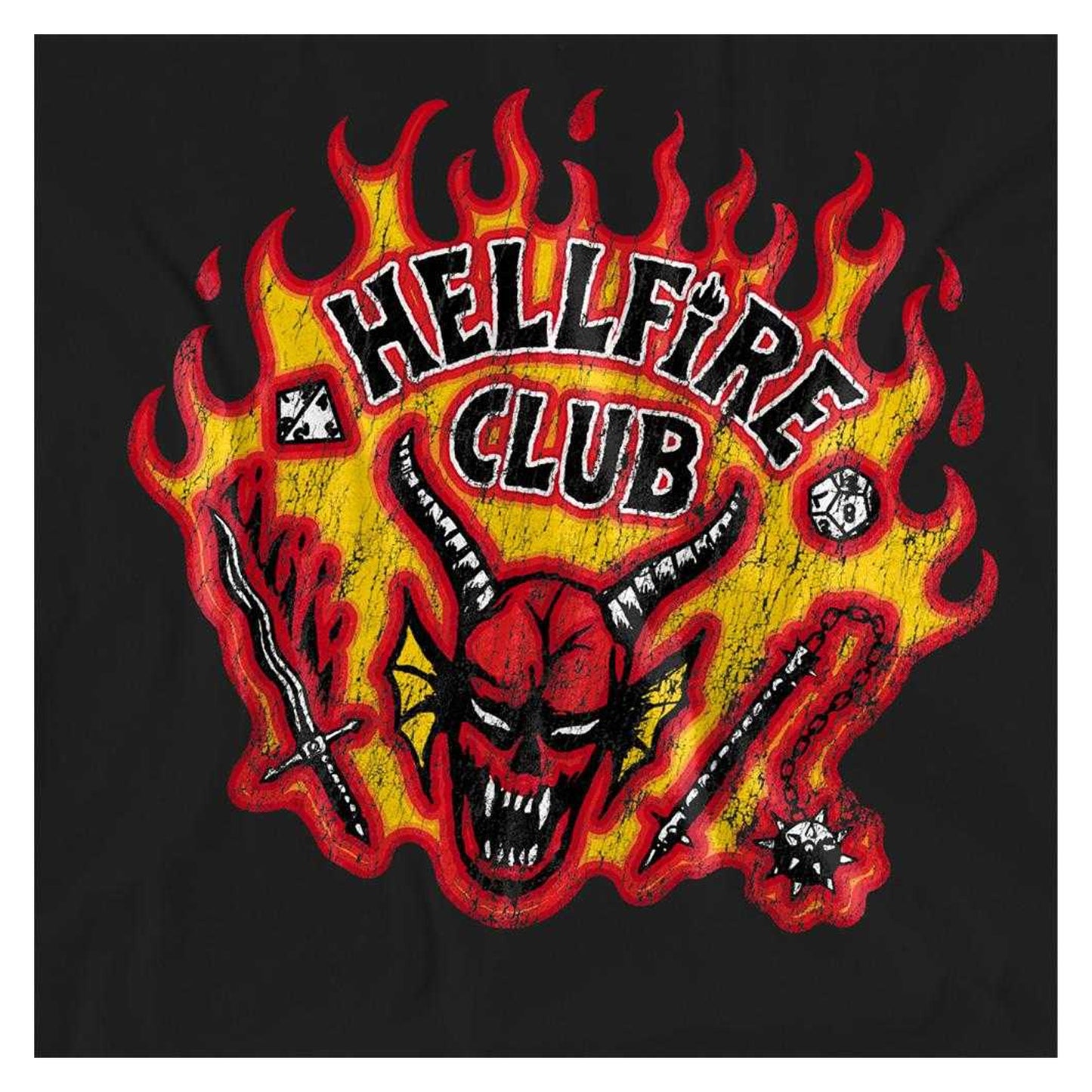 Black - Side - Stranger Things 5 Womens-Ladies Hellfire Flames T-Shirt