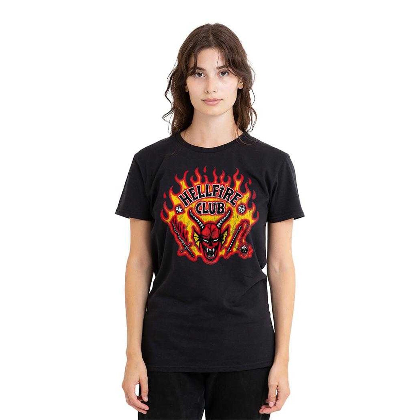 Black - Lifestyle - Stranger Things 5 Womens-Ladies Hellfire Flames T-Shirt