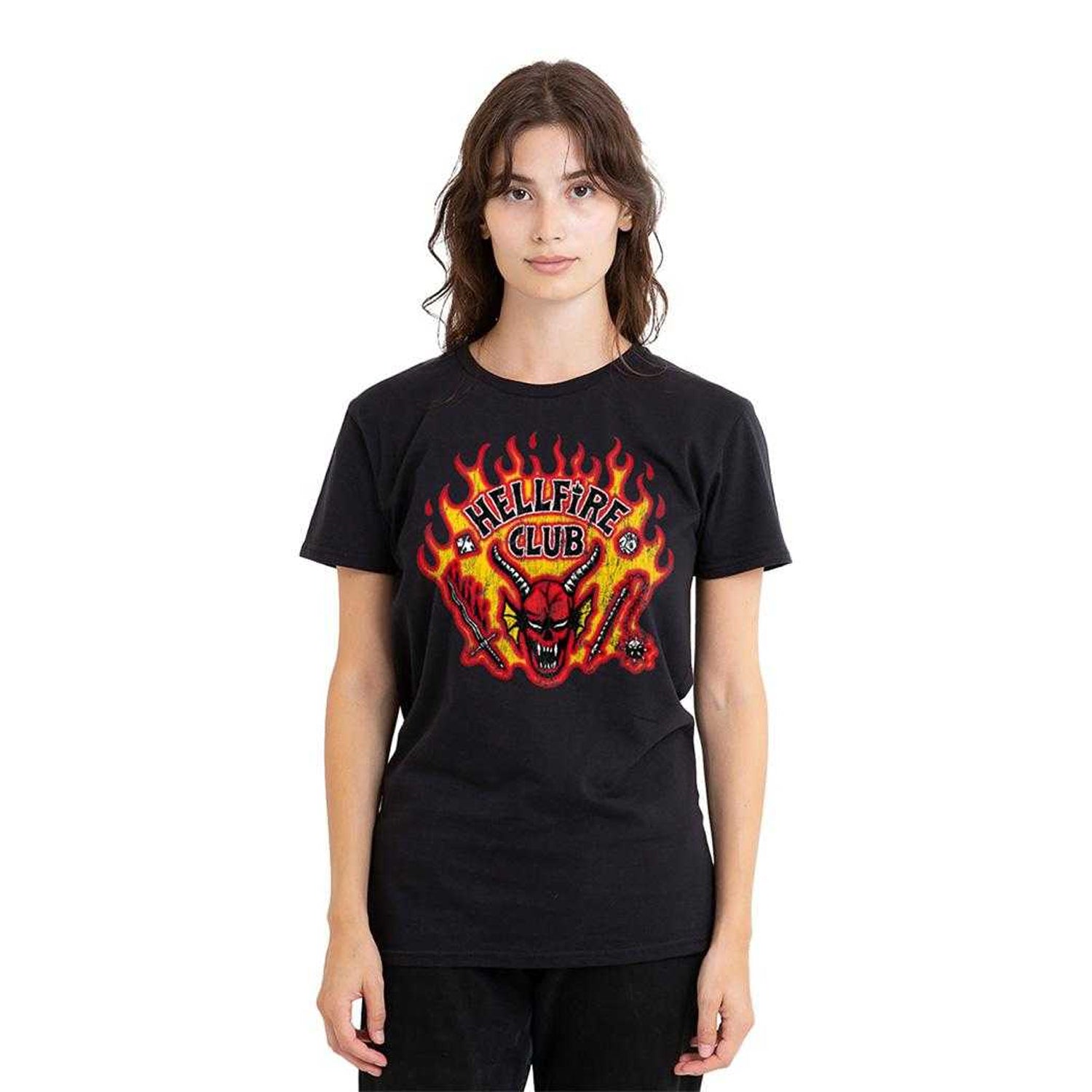 Black - Lifestyle - Stranger Things 5 Womens-Ladies Hellfire Flames T-Shirt