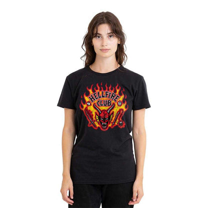 Black - Lifestyle - Stranger Things 5 Womens-Ladies Hellfire Flames T-Shirt