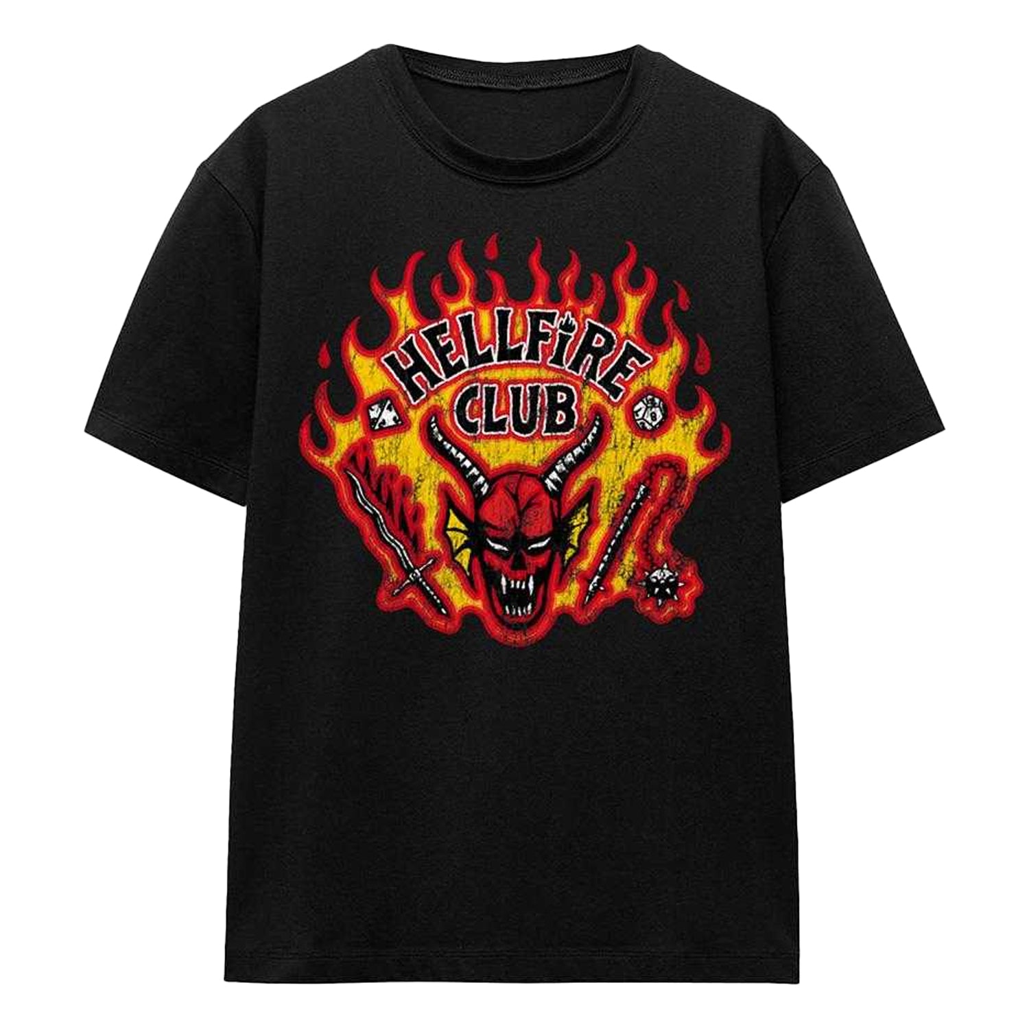 Black - Front - Stranger Things 5 Womens-Ladies Hellfire Flames T-Shirt