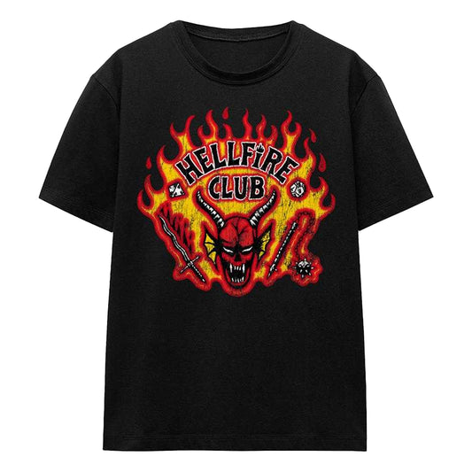Black - Front - Stranger Things 5 Womens-Ladies Hellfire Flames T-Shirt