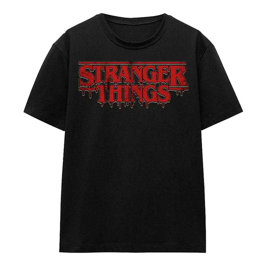 Black - Front - Stranger Things Womens-Ladies Logo Drip T-Shirt