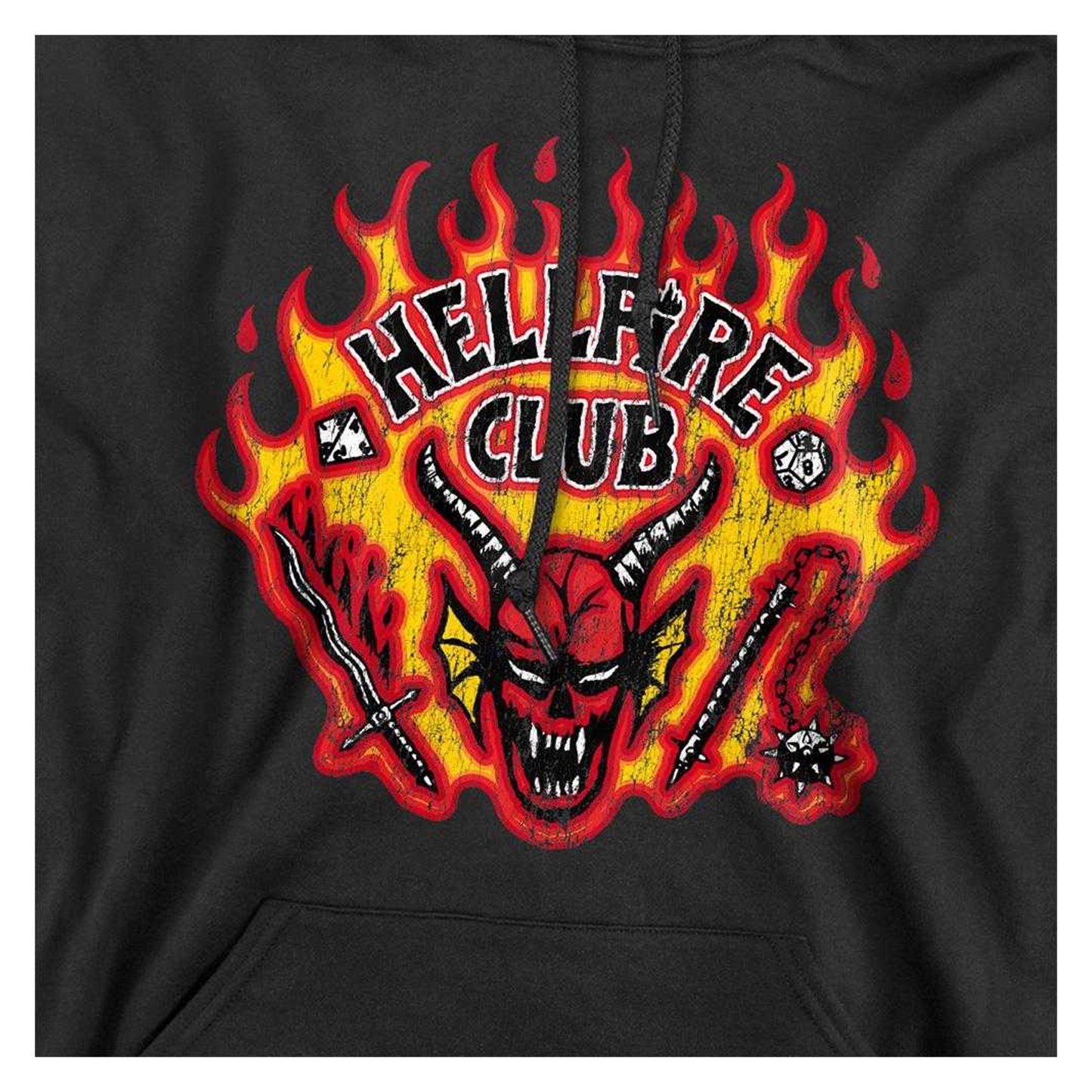 Black - Side - Stranger Things Unisex Adult Hellfire Club Flames Hoodie