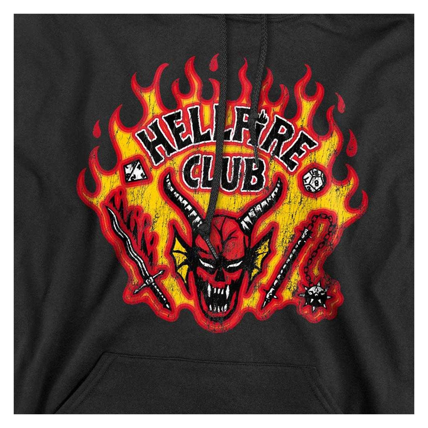 Black - Side - Stranger Things Unisex Adult Hellfire Club Flames Hoodie