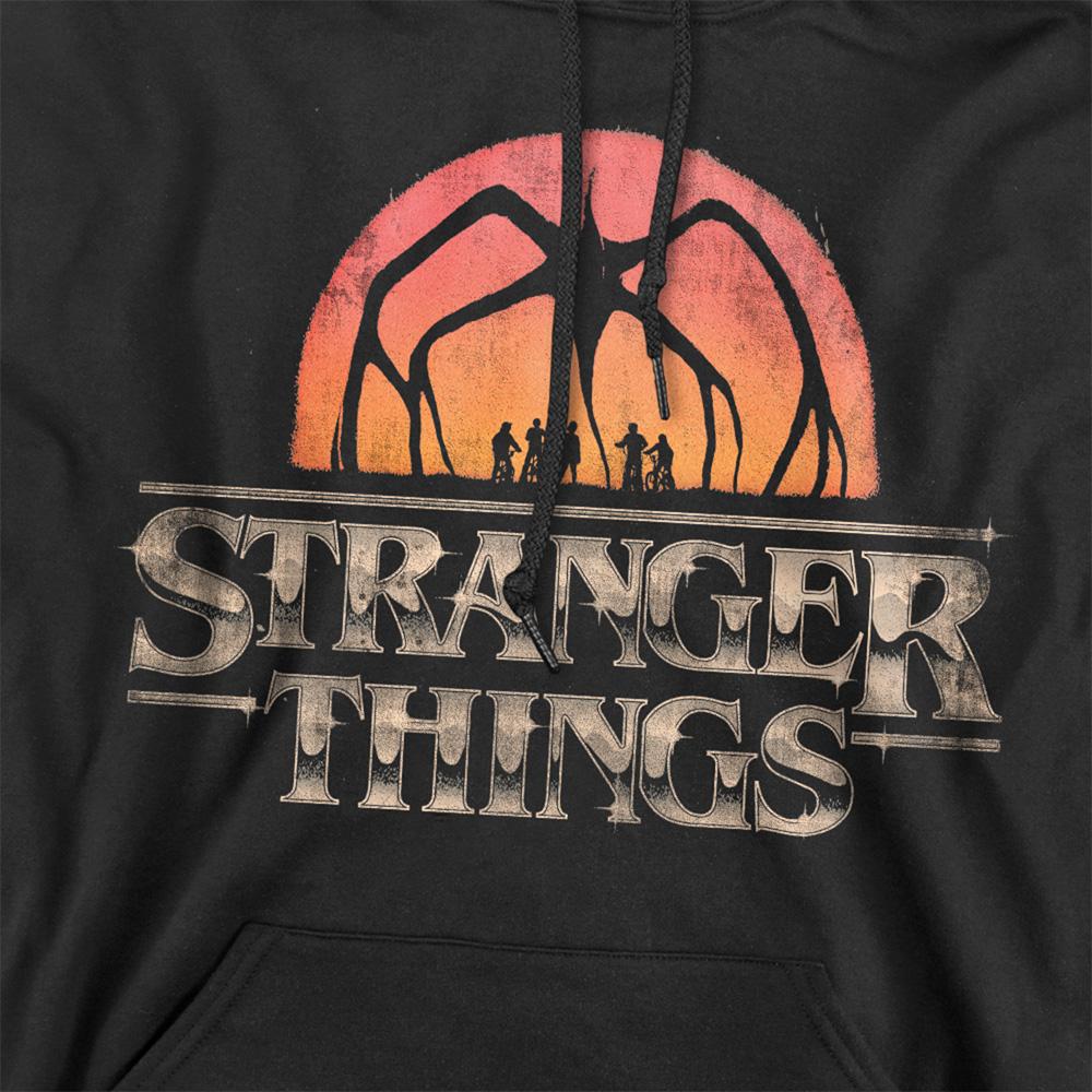 Black - Side - Stranger Things Unisex Adult Sunset Logo Hoodie