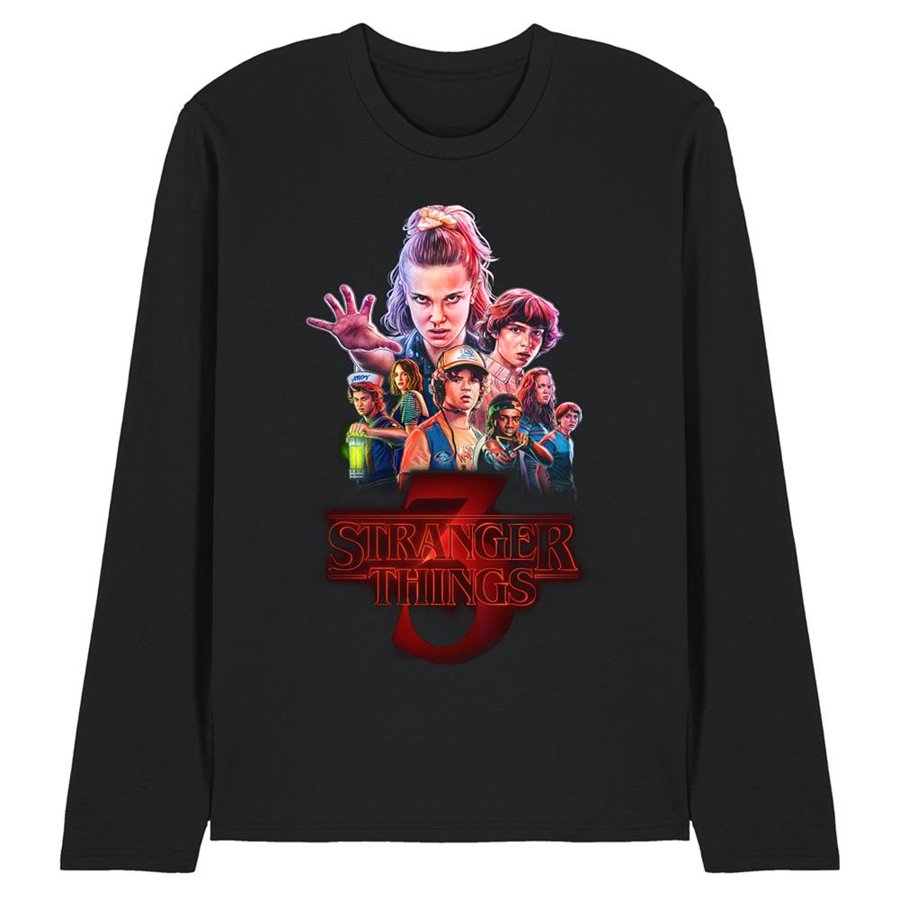 Black - Front - Stranger Things 3 Unisex Adult Poster Long-Sleeved T-Shirt