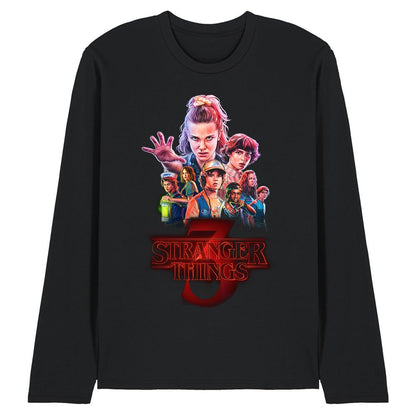 Black - Front - Stranger Things 3 Unisex Adult Poster Long-Sleeved T-Shirt