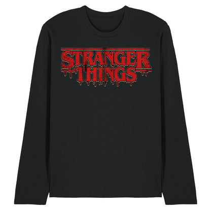 Black - Front - Stranger Things 5 Unisex Adult Dripping Logo Long-Sleeved T-Shirt