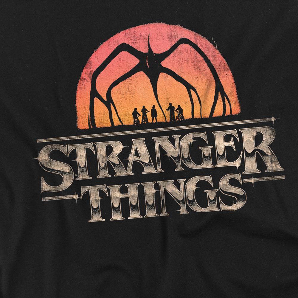 Black - Side - Stranger Things 5 Unisex Adult Mindflayer Sunset Logo Long-Sleeved T-Shirt
