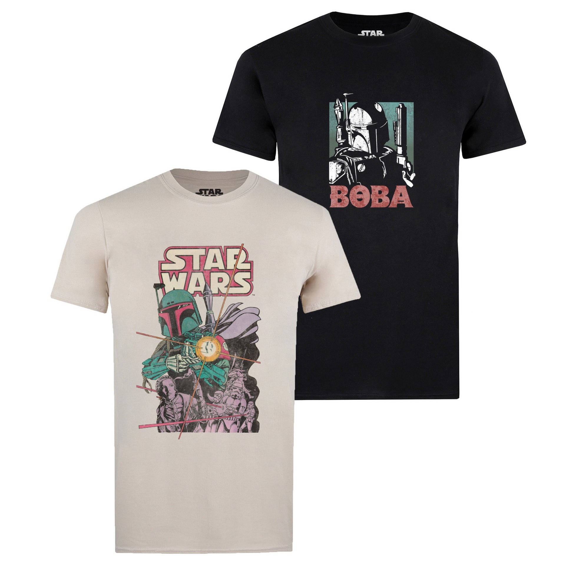 Black-Cream - Front - Star Wars Mens Boba Fett T-Shirt (Pack of 2)