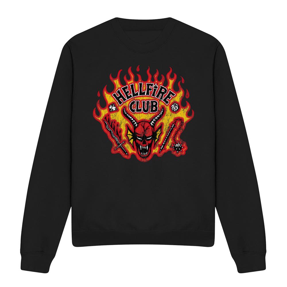 Black - Front - Stranger Things Unisex Adult Hellfire Flames Sweatshirt