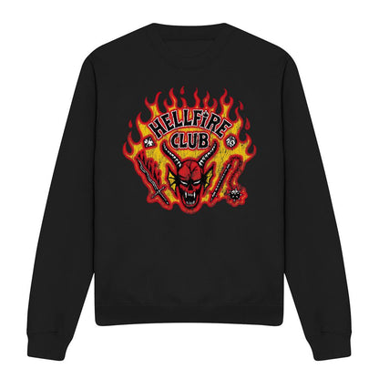 Black - Front - Stranger Things Unisex Adult Hellfire Flames Sweatshirt