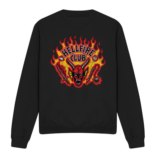 Black - Front - Stranger Things Unisex Adult Hellfire Flames Sweatshirt