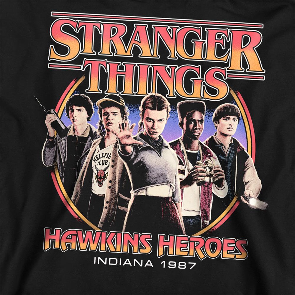 Black - Pack Shot - Stranger Things Unisex Adult Hawkins Heroes Group 1987 Sweatshirt