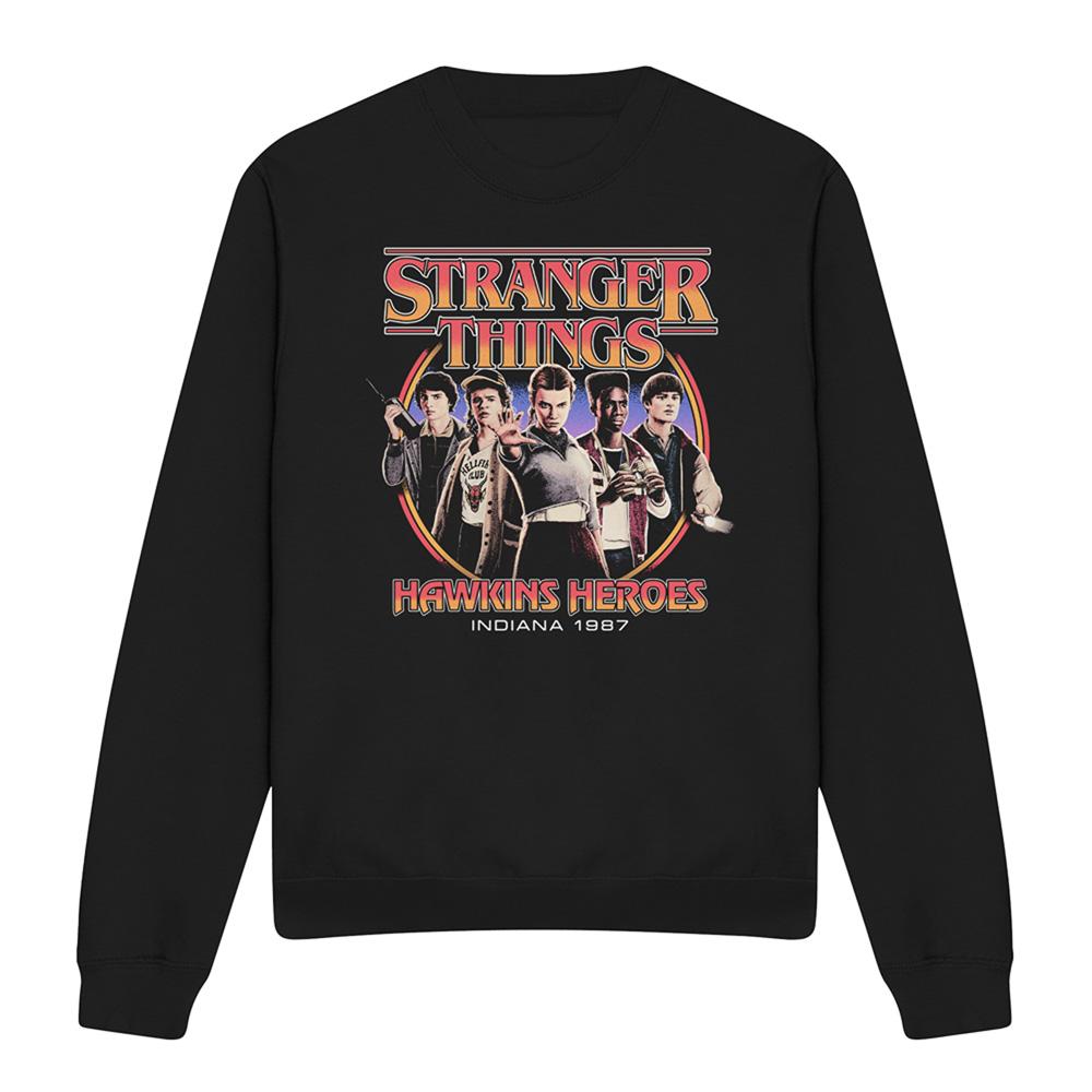 Black - Front - Stranger Things Unisex Adult Hawkins Heroes Group 1987 Sweatshirt