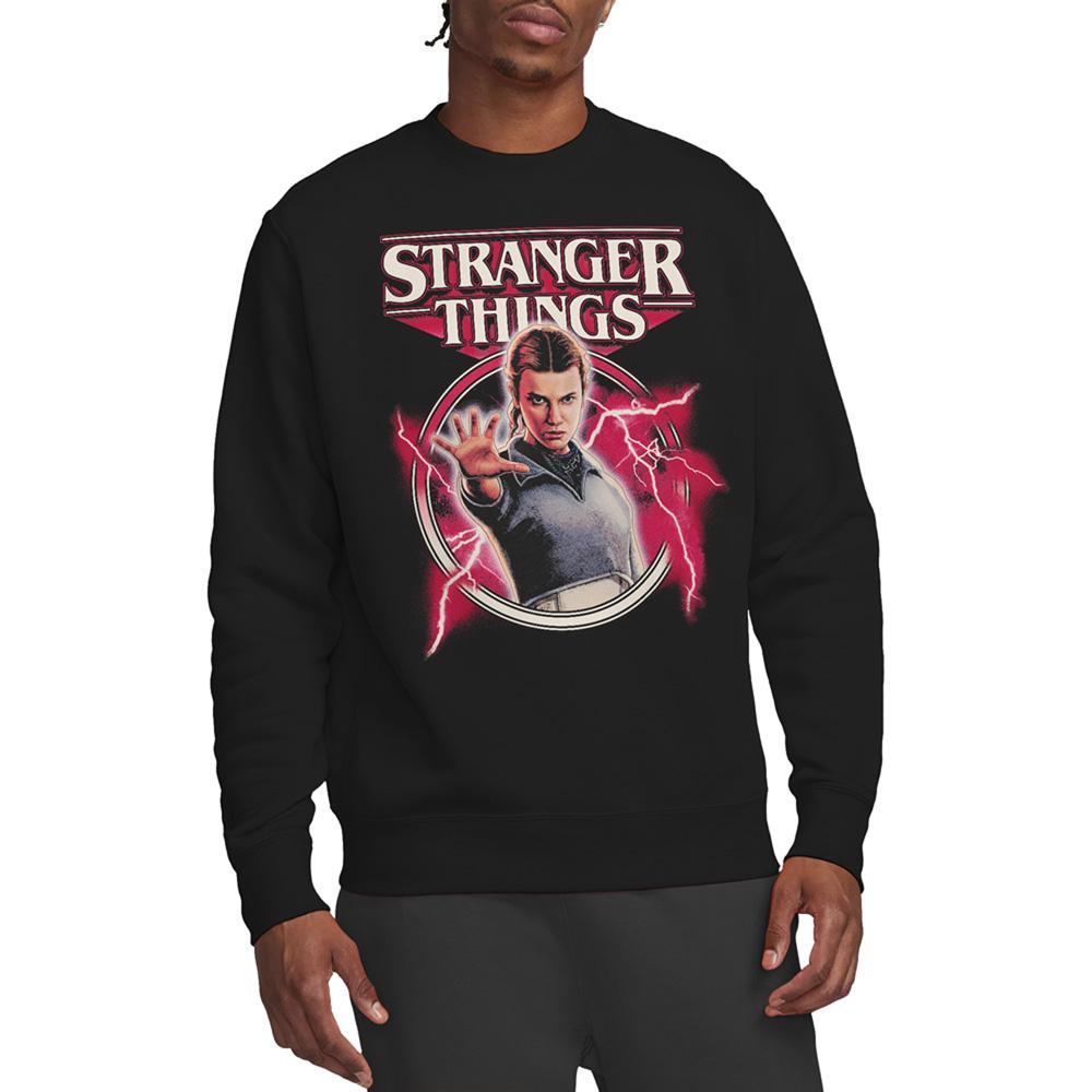 Black - Side - Stranger Things Unisex Adult Eleven Lightning Sweatshirt