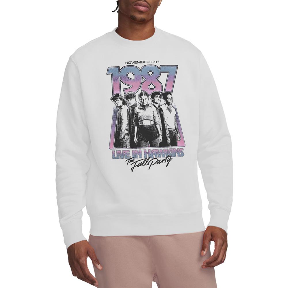 White - Side - Stranger Things Unisex Adult Hawkins 1987 Group Tour Poster Sweatshirt