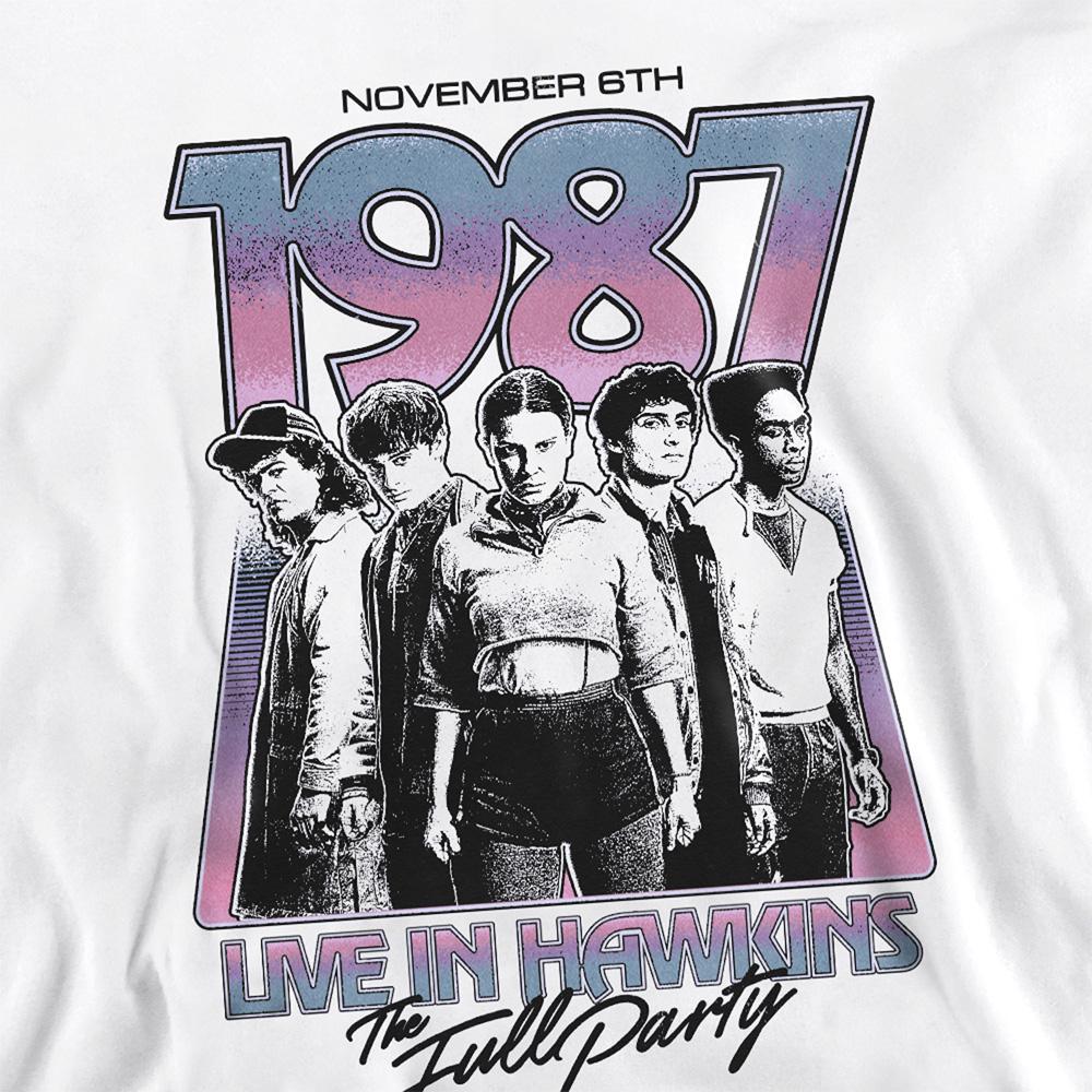 White - Pack Shot - Stranger Things Unisex Adult Hawkins 1987 Group Tour Poster Sweatshirt