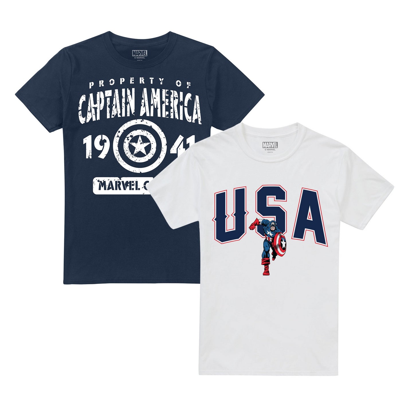 White-Navy - Front - Captain America Mens Collegiate T-Shirt (Pack Of 2)