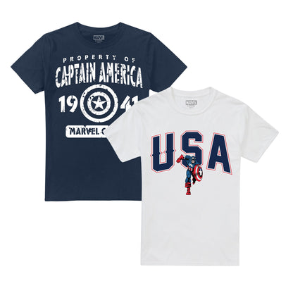 White-Navy - Front - Captain America Mens Collegiate T-Shirt (Pack Of 2)