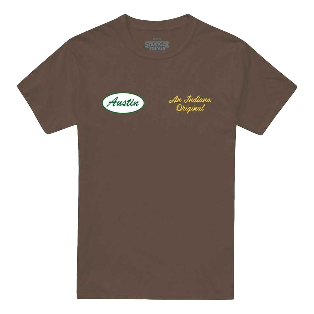 Dark Chocolate - Front - Stranger Things 5 Unisex Adult Bradley´s Big Buy Austin Back Print T-Shirt