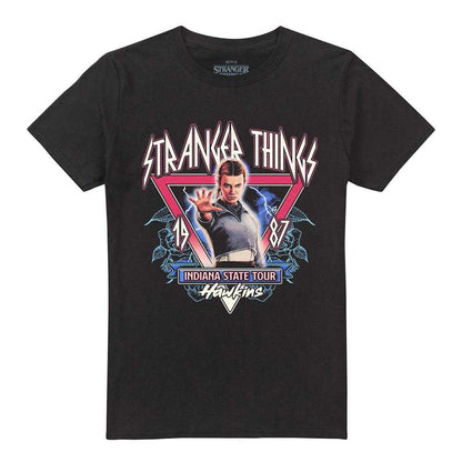 Black - Front - Stranger Things Unisex Adult 87 Eleven Tour Poster Back Print T-Shirt