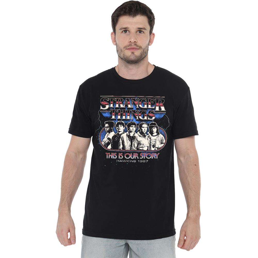 Black - Side - Stranger Things Unisex Adult Retro Thunder Group Poster T-Shirt