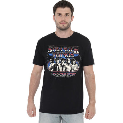 Black - Side - Stranger Things Unisex Adult Retro Thunder Group Poster T-Shirt