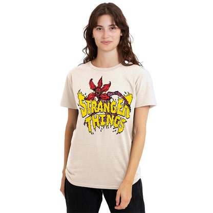 Natural - Side - Stranger Things Womens-Ladies Demogorgon Flames T-Shirt