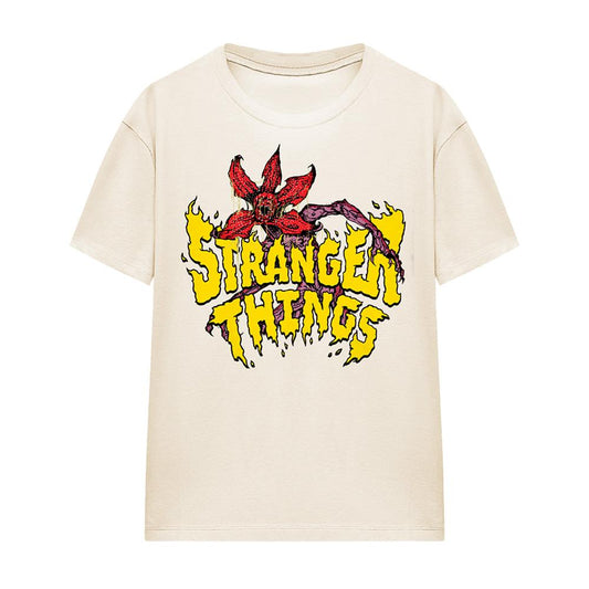 Natural - Front - Stranger Things Womens-Ladies Demogorgon Flames T-Shirt