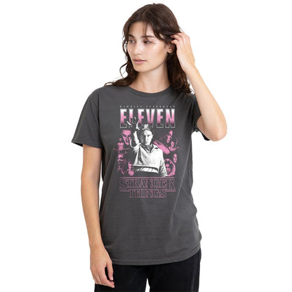 Charcoal - Side - Stranger Things Womens-Ladies Eleven Poster T-Shirt