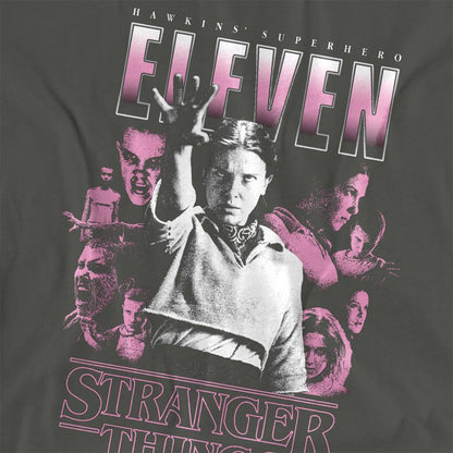 Charcoal - Pack Shot - Stranger Things Womens-Ladies Eleven Poster T-Shirt