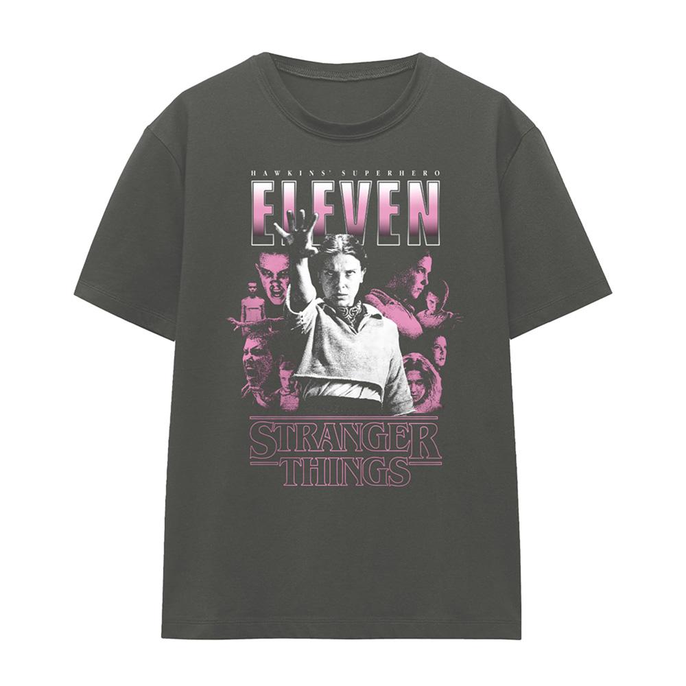 Charcoal - Front - Stranger Things Womens-Ladies Eleven Poster T-Shirt