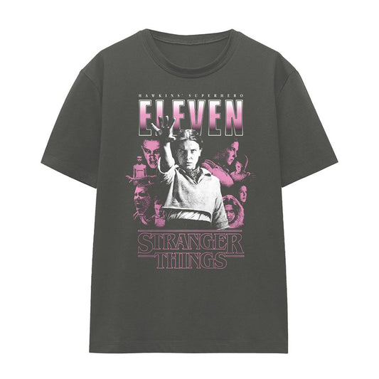 Charcoal - Front - Stranger Things Womens-Ladies Eleven Poster T-Shirt